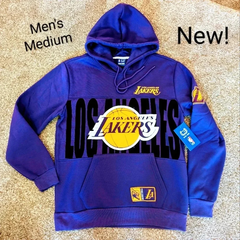 ⚡New Mens Medium Los Angeles LA Lakers NBA purple Hoodie Pullover Sweatshirt